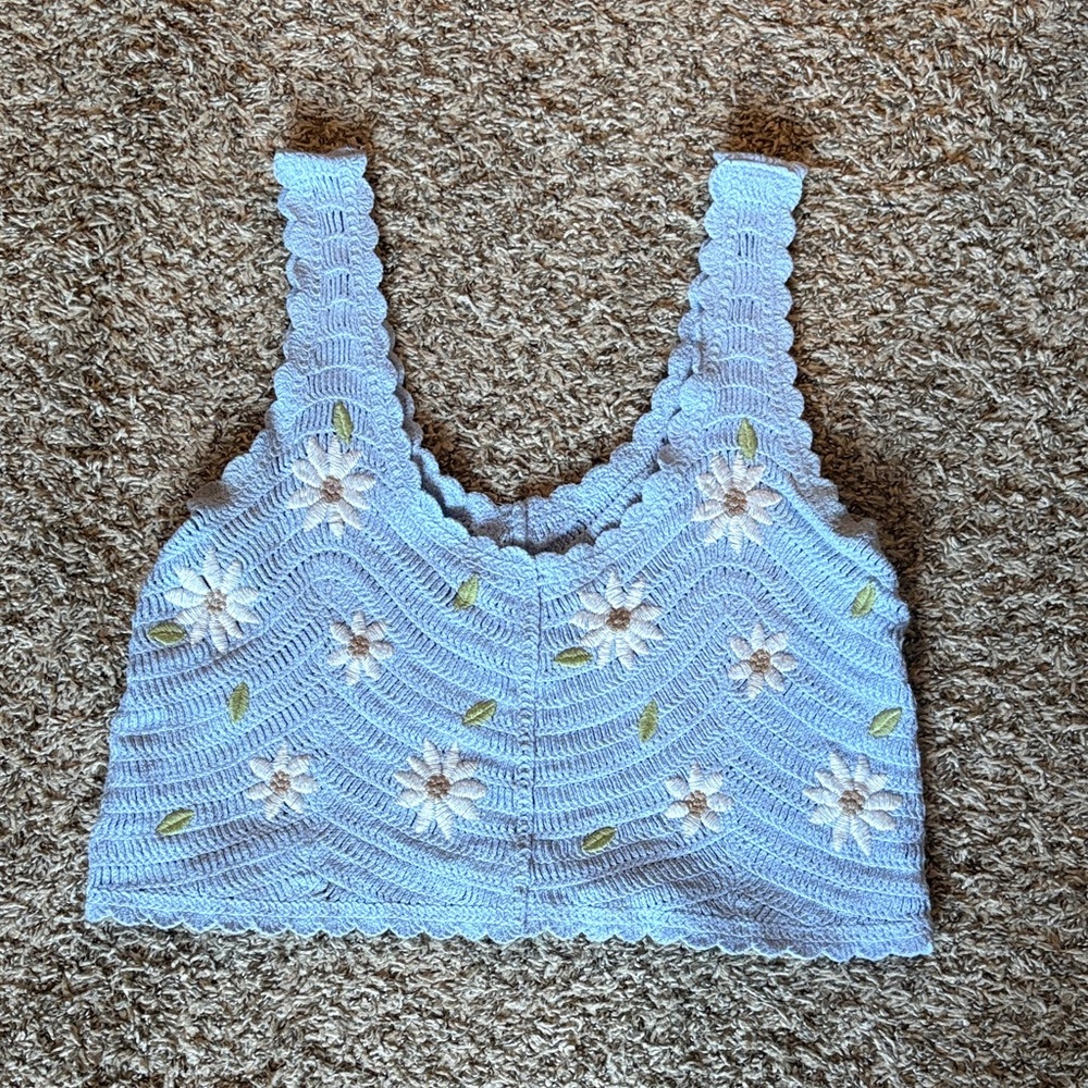 Floral Crochet Women Top - Blue